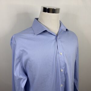 Tommy Hilfiger 17.5 34/35 Stretch Athletic Fit Dress Shirt Blue Cotton Blend